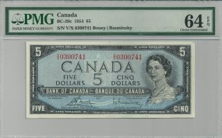 1954 Bc - 39c Bank Of Canada $5 Banknote - Pmg Choice Unc 64 Epq - V/x 0300741 photo