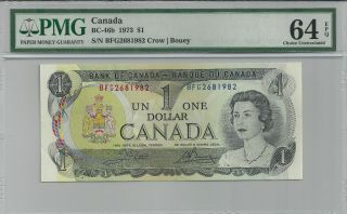 1973 Bc - 46b Bank Of Canada $1 Banknote - Bfg2681982 - Pmg Choice Unc 64 Epq photo