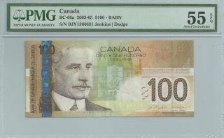 2003 Bc - 66a Bank Of Canada $100 Banknote - Pmg Au55epq - Bjy1366631 - Radar photo