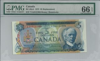 1972 Bc - 48aa Bank Of Canada $5 - ✳ca3131994 - Pmg Gemunc 66 Epq - Replacement photo