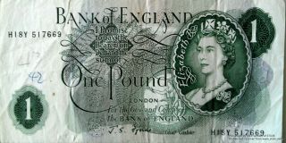 H18y517669 One Pound Note Bank Of England Queen Elizabeth Ii Cashier John Fforde photo