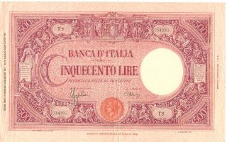 Italy 500 Lire 1943 Pick 69 Vf Rare photo