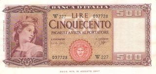 Italy 500 Lire 1961 Pick 80b Au Replacement Rare photo