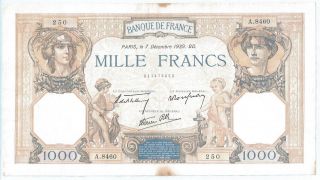 (of391205) France Paper Note - 1000 Mille Francs 1939 - Xf photo