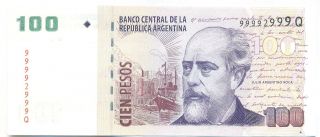 Argentina Note 100 Pesos 2012 Serial Q Near Solid 99992999 P 357 Unc photo