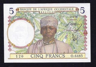 French West Africa 5 Francs 1939 P - 21 Unc photo