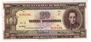 Bolivia Note 20 Bolivanos 1945 P 140 Xf photo