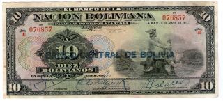 Bolivia Note 10 Bolivianos 1929 P 114 Vf photo