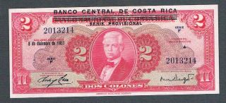Costa Rica Banknote 2 Colones 1967 Overprinted Unc Scarce In This photo
