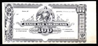 Ecuador Proof Banco Sur Americano 100 Sucres 1920 P - S254 Au. photo