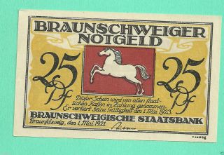 Germany Braunschweiger 25 Pfg.  1921 Notgeld Unc Gem Crisp A16aa photo