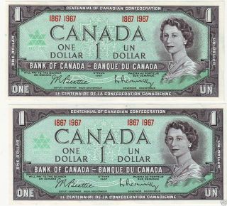 1967 Canada One Dollar Crisp $1.  00 X 2 Centennial Dbl - Dated Au+ photo
