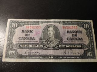 1937 Bank Of Canada $10 Ten Dollars Gordon Towers B/d 8592555 Bc - 24b Poker Hand photo