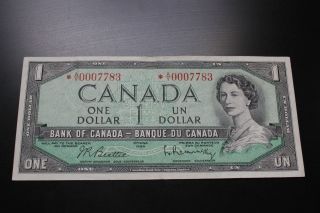 Canadian 1954 $1 Bill.  Replacement Note Circulated Take A Look At The Pictures. photo