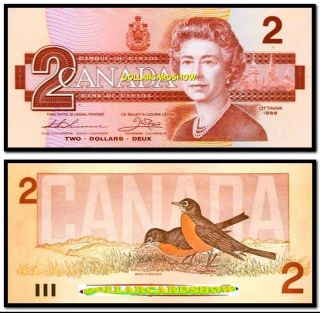 Canada 1986 Thiessen - Crow Signatures Bbe1642976 $2 Dollars Banknote Unc photo