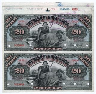 Canada Specimen $20 Bank Of Nova Scotia 1896 Uncut Pair photo