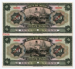 Mexico Specimen 20 Pesos 1925 - 34 Uncut Pair photo