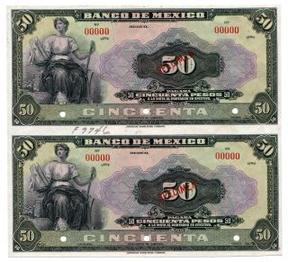Mexico Specimen 50 Pesos 1925 - 34 Uncut Pair photo