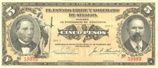 Mexico 1915 $5 Pesos 