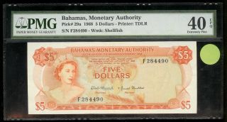 Bahamas - 5 Dollars,  1968.  P37a.  Pmg 40 Epq photo
