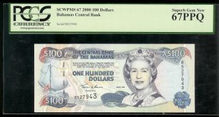 Bahamas - 100 Dollars,  2000.  P67.  Pcgs 67ppq photo