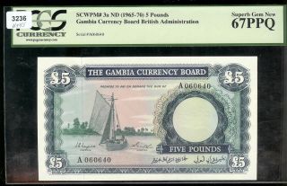 Gambia - 5 Pounds,  1965 - 70.  P3a.  Pcgs 67ppq photo