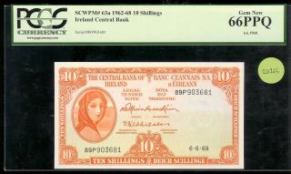 Ireland - 10 Shillings,  1962 - 68.  P63a.  Pcgs 66ppq photo
