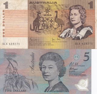 Australia - Reserve Bank,  5 Dollars (1998),  Vf - 1 Dollar (1983),  Vf photo
