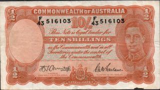 Commonwealth Of Australia,  10/ -,  Nd.  1942,  P 25b,  Prefix F/43 photo