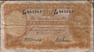 Commonwealth Of Australia,  10/ -,  Nd.  1942,  P 25b,  Prefix F/34 photo