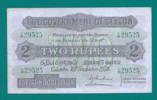 Ceylon Sri Lanka 2 Rupees Government Of Ceylon 10 - 11 - 1938 Rare photo