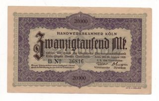 Germany Koln 20000 Mark 1923 Notgeld Emergency Money Look Scans photo