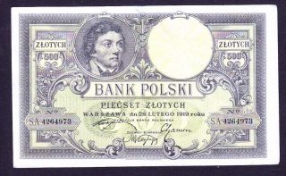 Poland Banknote,  500 Zlotych,  Pic 58 Xf,  1919 Year photo