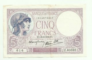 France 5 Francs 10/8/1939 P - 83 Vf++ Crisp photo