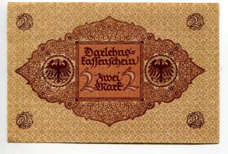 Germany Deutschland 2 Mark 1920 Darlehenskassenschein Banknote Au photo