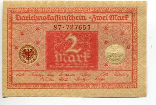 Germany Deutschland 2 Mark 1920 (unc) Darlehenskassenschein Banknote photo