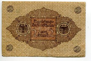 Germany Deutschland 2 Mark 1920 (vf) Darlehenskassenschein Banknote Red Seal photo