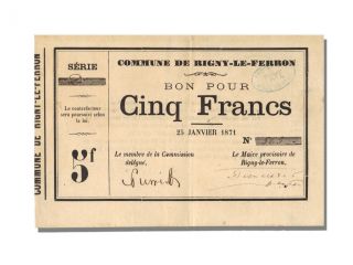 French War Emergency Issues,  Bon Pour 5 Francs,  Rigny - Le - Ferron photo