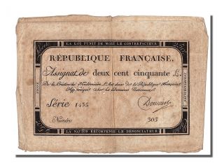 French Assignats,  250 Livres Type Domaines Nationaux,  Signed By Domain photo