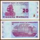 Zimbabwe 20 Dollar Note X 5 Revised Trillion Aa/uncirculated Hyperinflation Africa photo 1