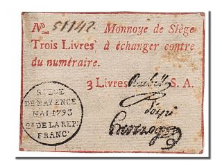 French Assignats,  Siege Of Mainz,  3 Livres Stamp Signatures Type photo