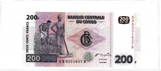2003 Congo 200 Francs Note - Crisp Uncirculated - Comes In Protective Sleeve photo