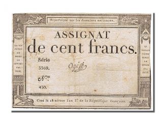 French Assignats,  100 Francs Type Domaines Nationaux,  Signé Oge photo