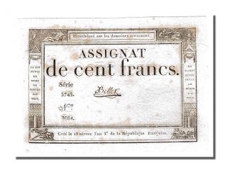 French Assignats,  100 Francs Type Domaines Nationaux,  Signé Bellet photo