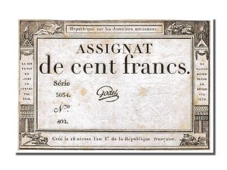 French Assignats,  100 Francs Type Domaines Nationaux,  Signé Godet photo