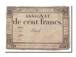 French Assignats,  100 Francs Type Domaines Nationaux,  Signé Edouard photo