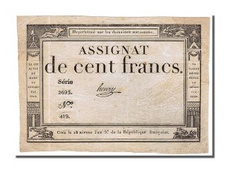 French Assignats,  100 Francs Type Domaines Nationaux,  Signé Henry photo