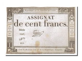 French Assignats,  100 Francs Type Domaines Nationaux,  Signé Taizy photo