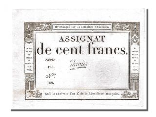 French Assignats,  100 Francs Type Domaines Nationaux,  Signé Varnier photo