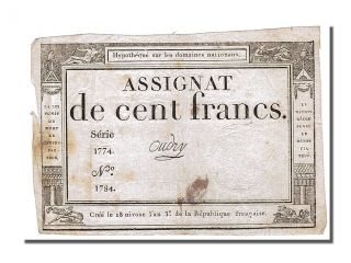 French Assignats,  100 Francs Type Domaines Nationaux,  Signé Oudry photo